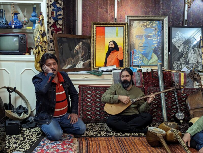 Jamming session with star of Khorasan folklore music, Ali Pourataei "Bidel", Alireza Baradaran & others, Mashhad, northeast Iran. Copyright Ali Torkzadeh